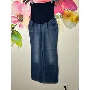 Indigo Blue Maternity Jeans Medium Stretch Straight Pull On Full Belly Panel